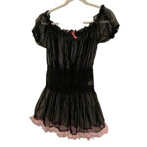 Fredricks of Hollywood pink black tulle French Waitress SEX nightie baby doll XL